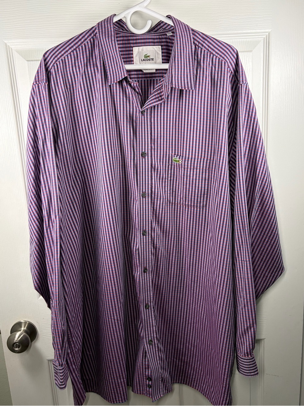 Lacoste Men's Purple and Black Striped Button-Up Shirt